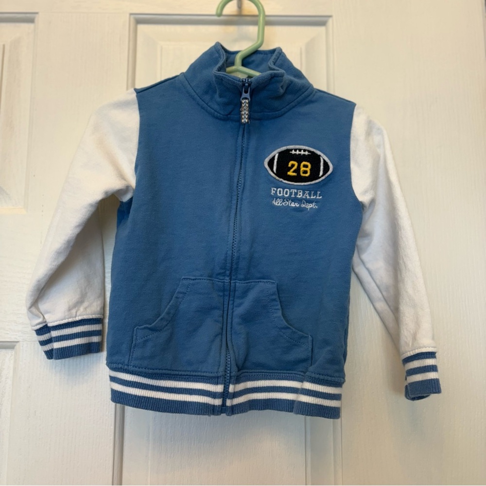 Blue & White Football Jacket w/ embroidered football #28 Toddler 24 months